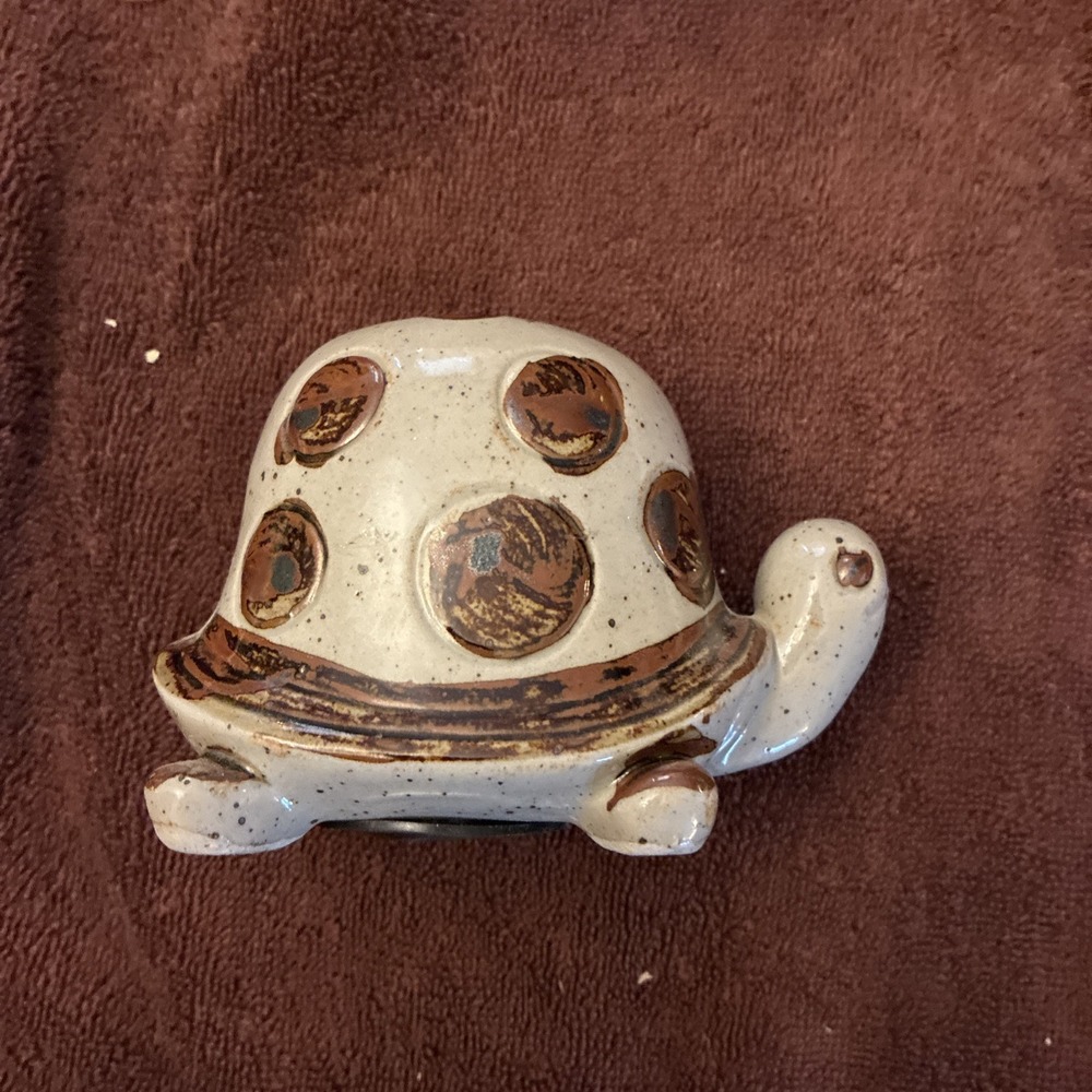 Lovely Ceramic Turtle Piggy Bank  Brown Poka Dots And Speckles Counterpoint